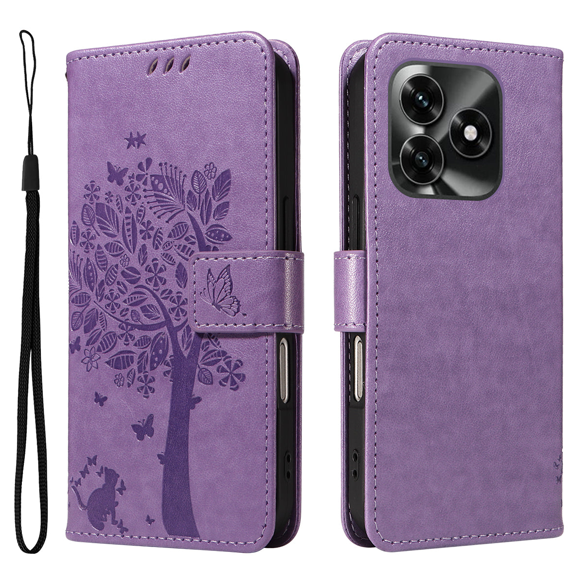 For Honor X5c Plus 4G Phone Case with Stand Cat Tree Pattern Leather Wallet Mobile Cover