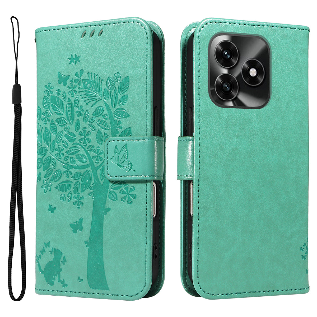 For Honor X5c Plus 4G Phone Case with Stand Cat Tree Pattern Leather Wallet Mobile Cover