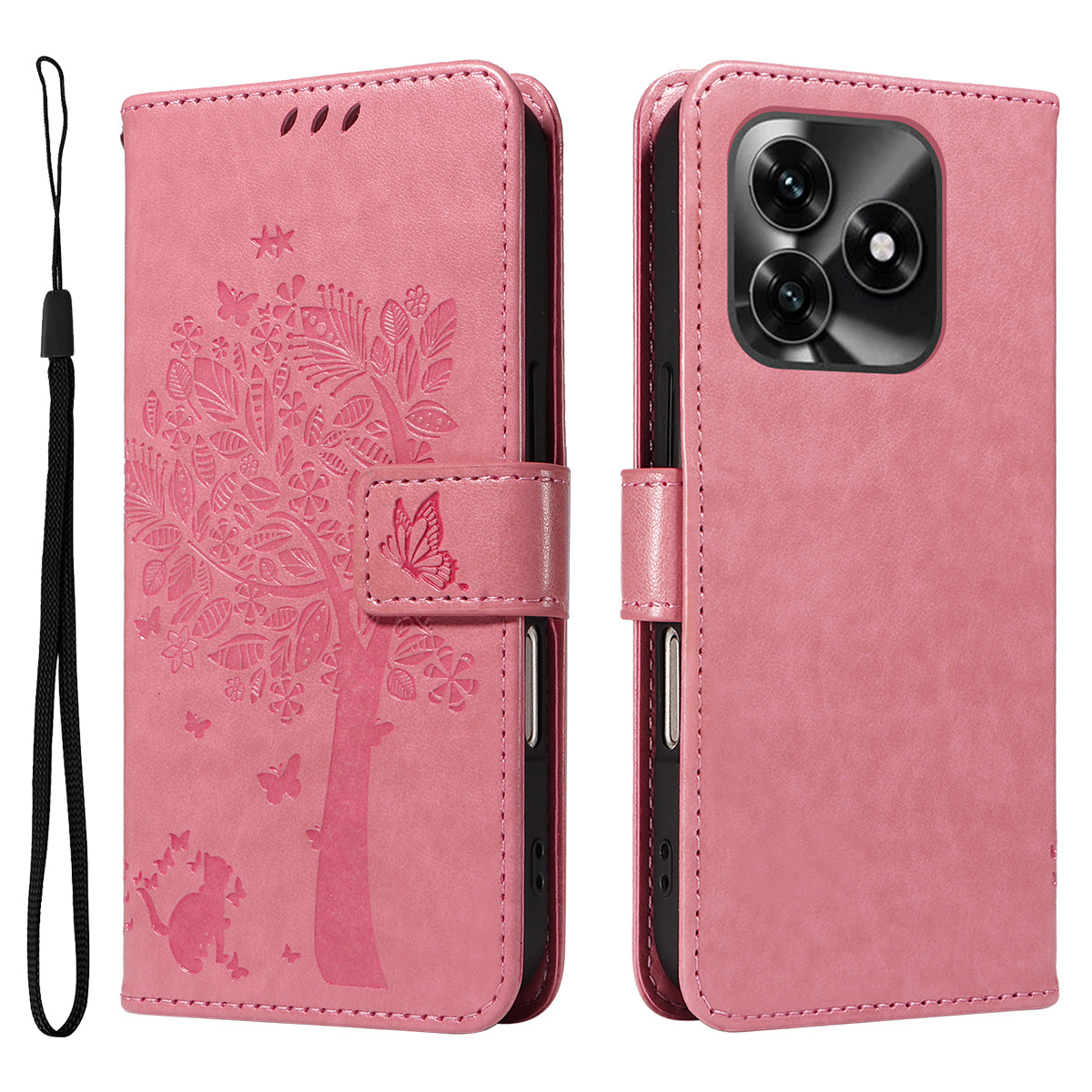 For Honor X5c Plus 4G Phone Case with Stand Cat Tree Pattern Leather Wallet Mobile Cover