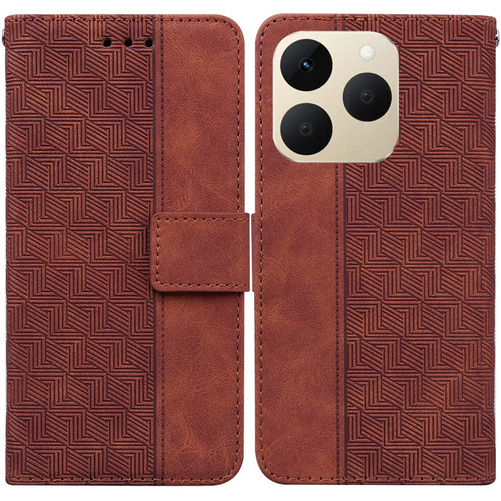 For Realme 15T 5G Case Geometry Pattern Leather Wallet Phone Cover with Wrist Strap