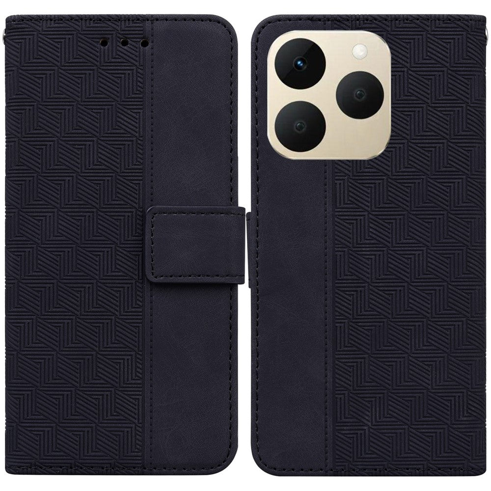 For Realme 15T 5G Case Geometry Pattern Leather Wallet Phone Cover with Wrist Strap