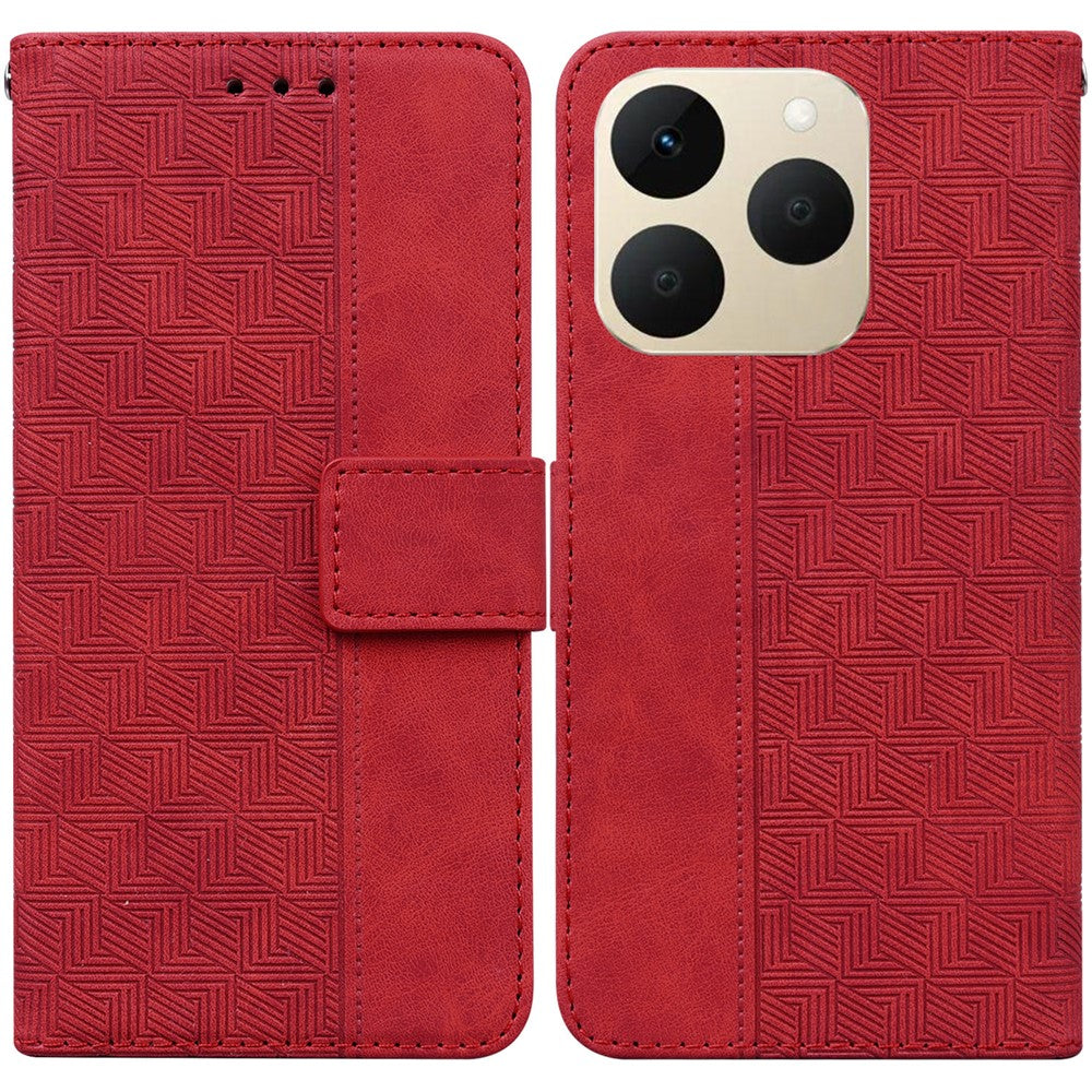 For Realme 15T 5G Case Geometry Pattern Leather Wallet Phone Cover with Wrist Strap
