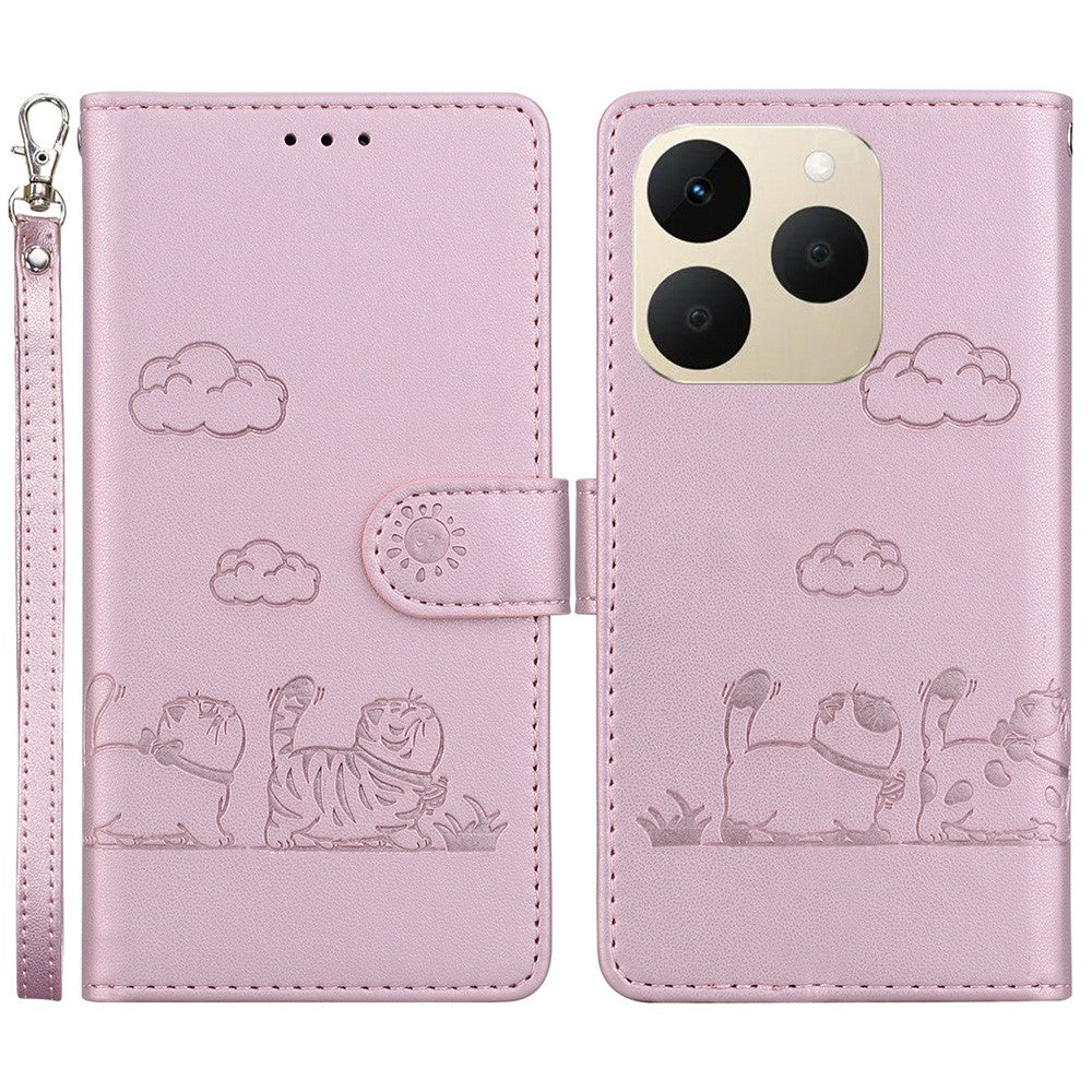 For Realme 15T 5G Case RFID Blocking Kitten Pattern TPU + PU Leather Phone Cover with Wrist Strap