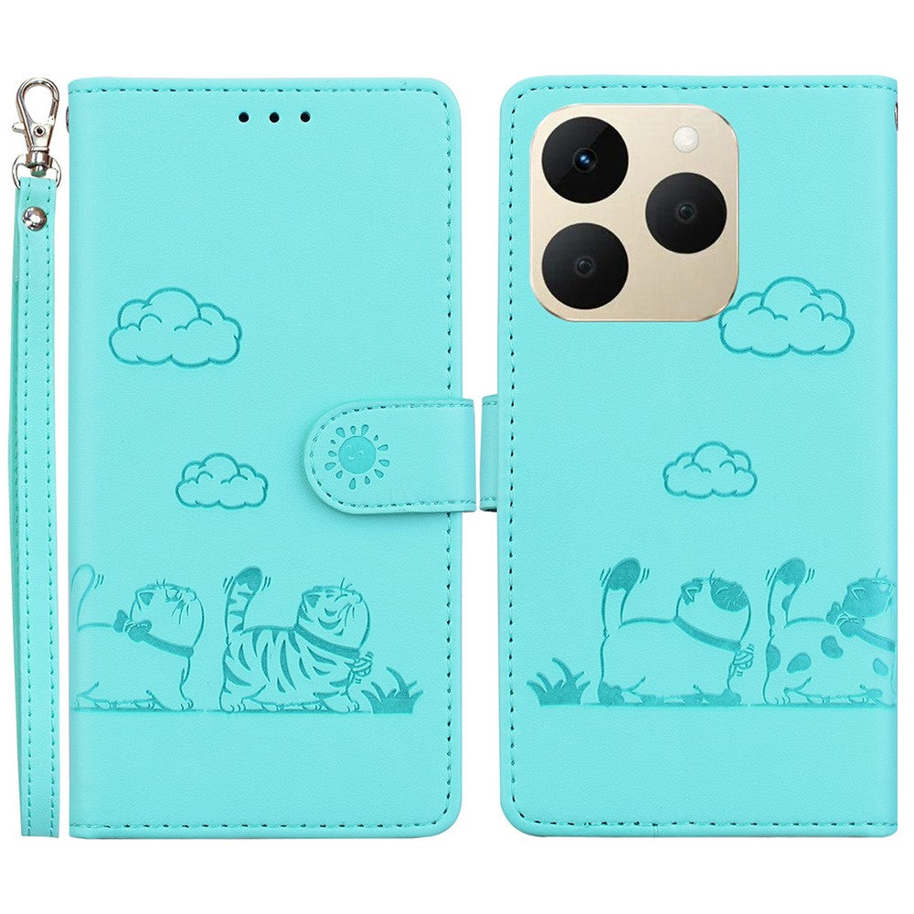 For Realme 15T 5G Case RFID Blocking Kitten Pattern TPU + PU Leather Phone Cover with Wrist Strap