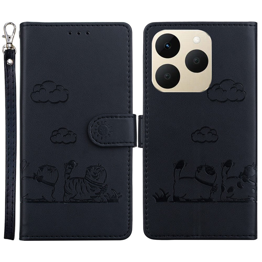 For Realme 15T 5G Case RFID Blocking Kitten Pattern TPU + PU Leather Phone Cover with Wrist Strap