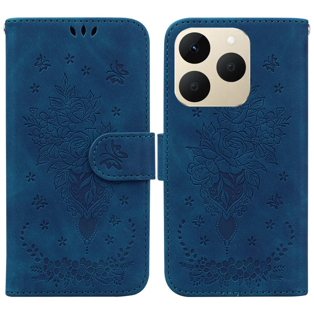 For Realme 15T 5G Case Butterfly Flower Imprint PU Leather Wallet Phone Cover with Strap