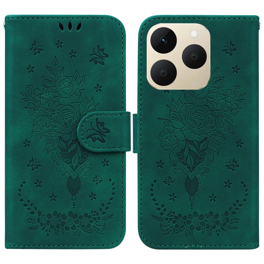 For Realme 15T 5G Case Butterfly Flower Imprint PU Leather Wallet Phone Cover with Strap