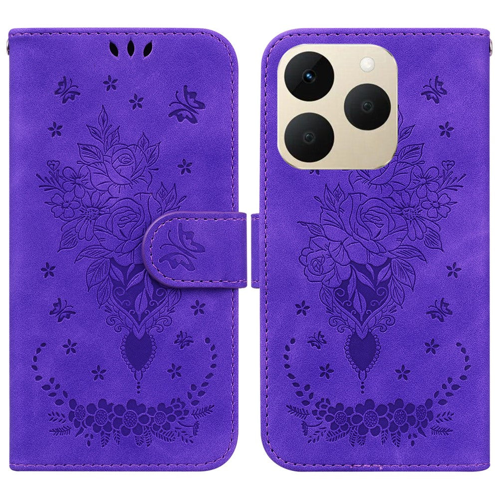 For Realme 15T 5G Case Butterfly Flower Imprint PU Leather Wallet Phone Cover with Strap