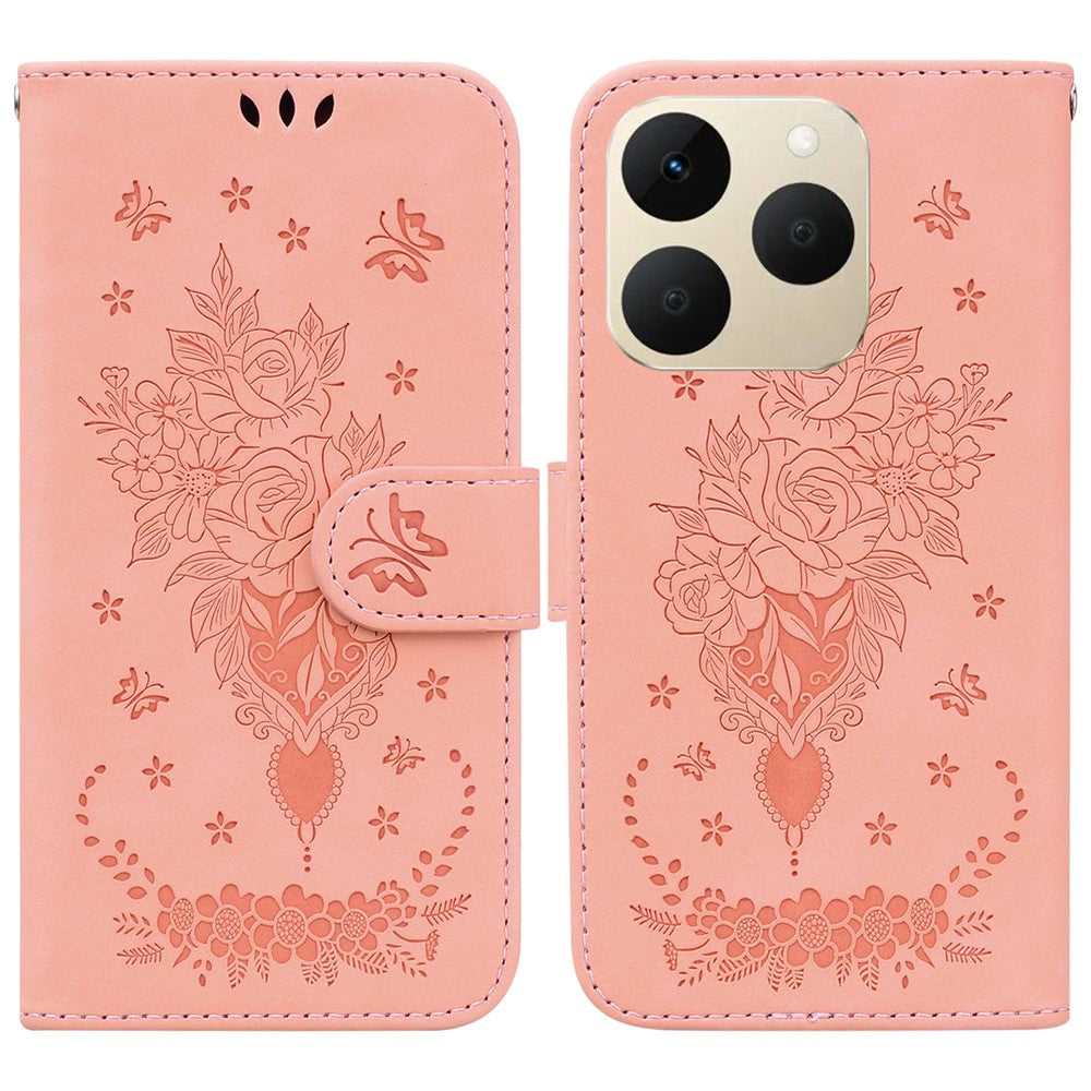 For Realme 15T 5G Case Butterfly Flower Imprint PU Leather Wallet Phone Cover with Strap