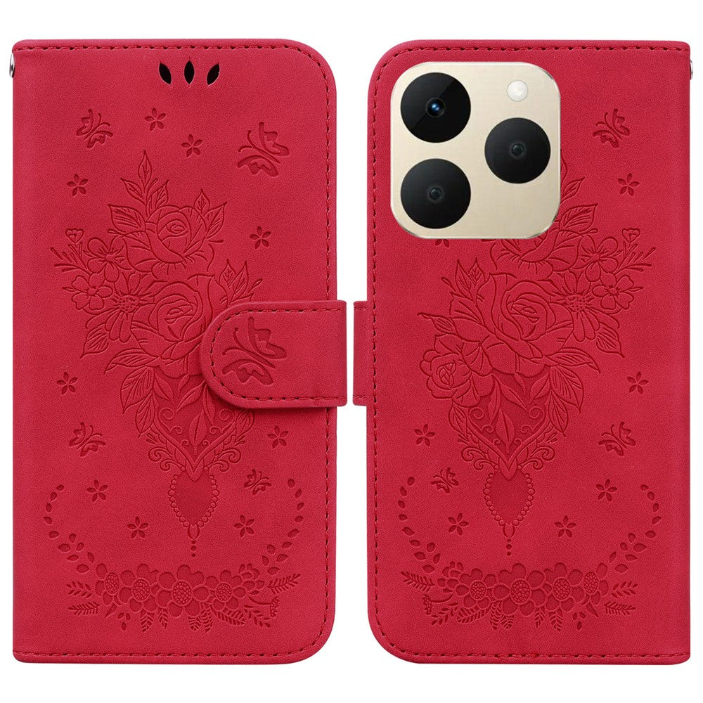 For Realme 15T 5G Case Butterfly Flower Imprint PU Leather Wallet Phone Cover with Strap