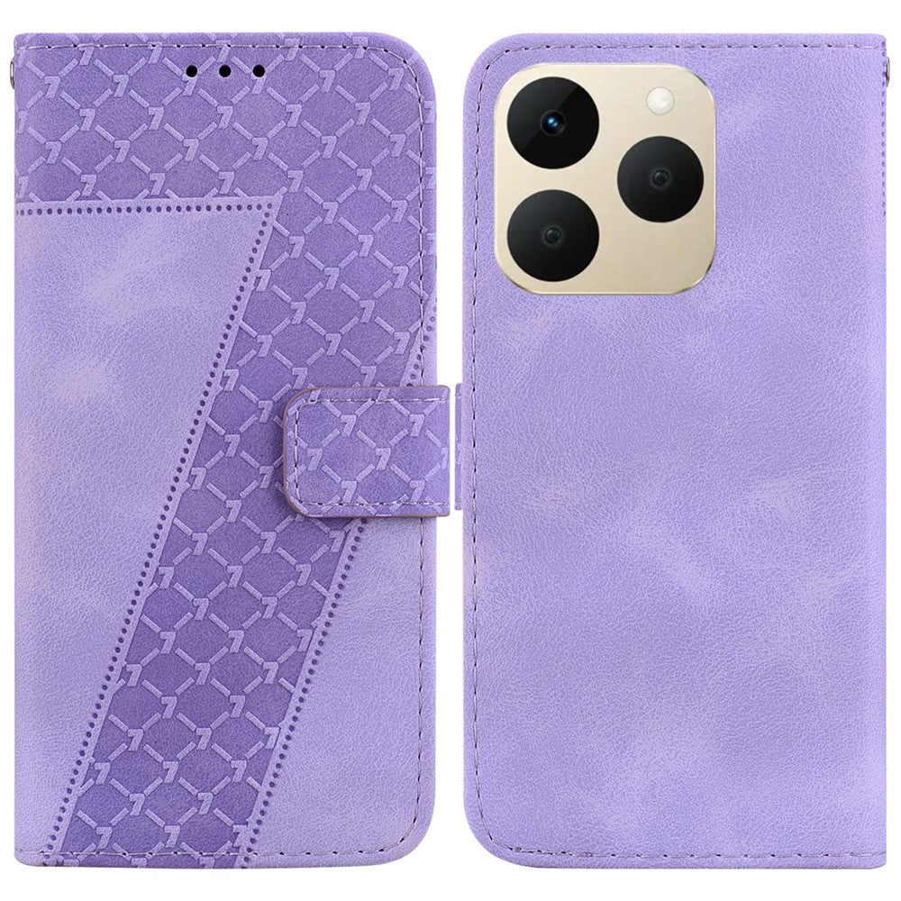 For Realme 15T 5G Stand Case 7-Shaped Pattern Imprint Leather Phone Cover with Strap