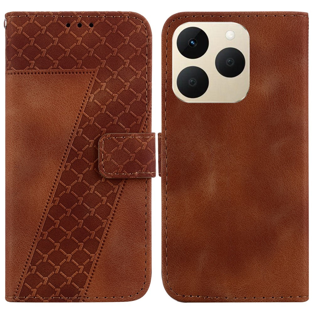 For Realme 15T 5G Stand Case 7-Shaped Pattern Imprint Leather Phone Cover with Strap