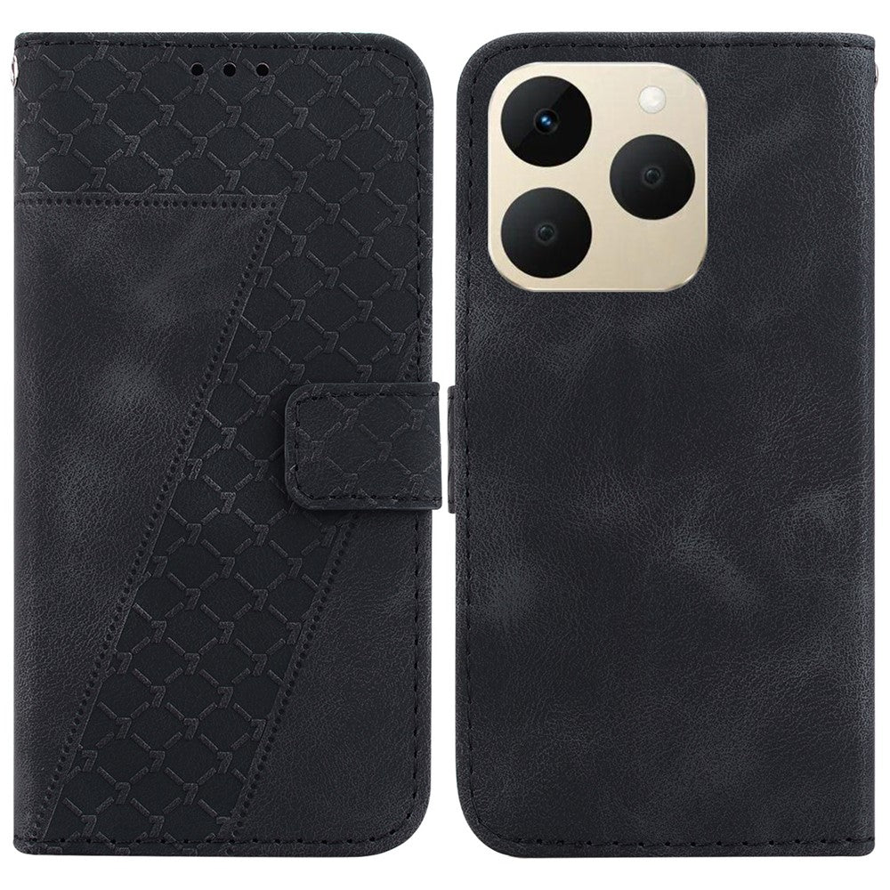 For Realme 15T 5G Stand Case 7-Shaped Pattern Imprint Leather Phone Cover with Strap