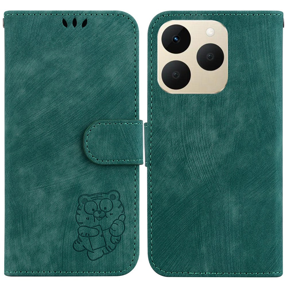 For Realme 15T 5G Wallet Case Tiger Imprint Leather Shockproof Phone Cover with Wrist Strap