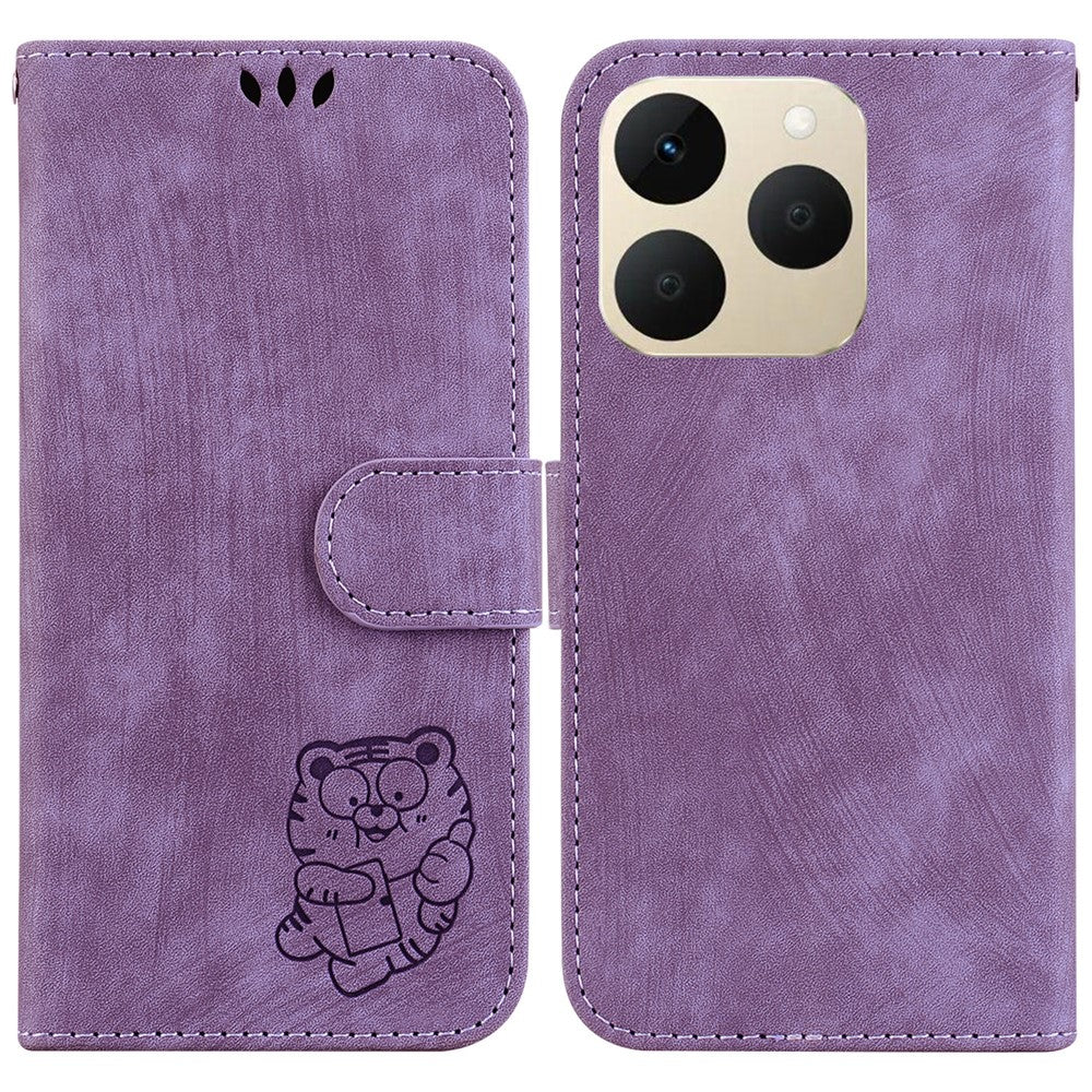 For Realme 15T 5G Wallet Case Tiger Imprint Leather Shockproof Phone Cover with Wrist Strap
