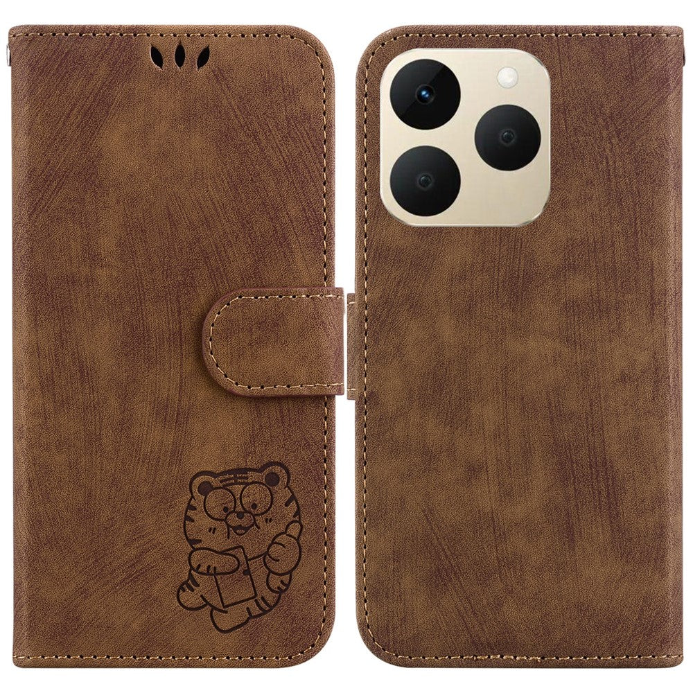 For Realme 15T 5G Wallet Case Tiger Imprint Leather Shockproof Phone Cover with Wrist Strap