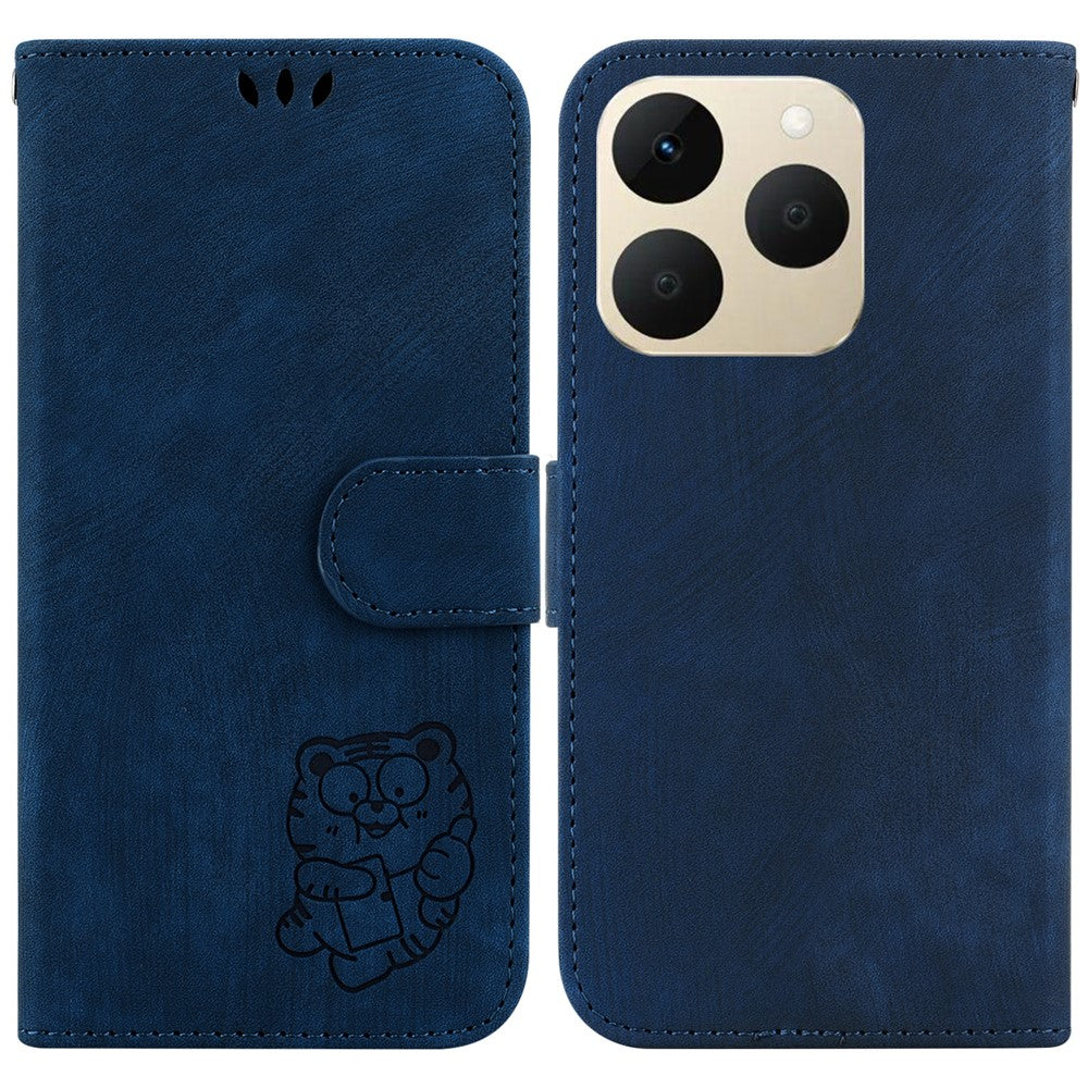 For Realme 15T 5G Wallet Case Tiger Imprint Leather Shockproof Phone Cover with Wrist Strap