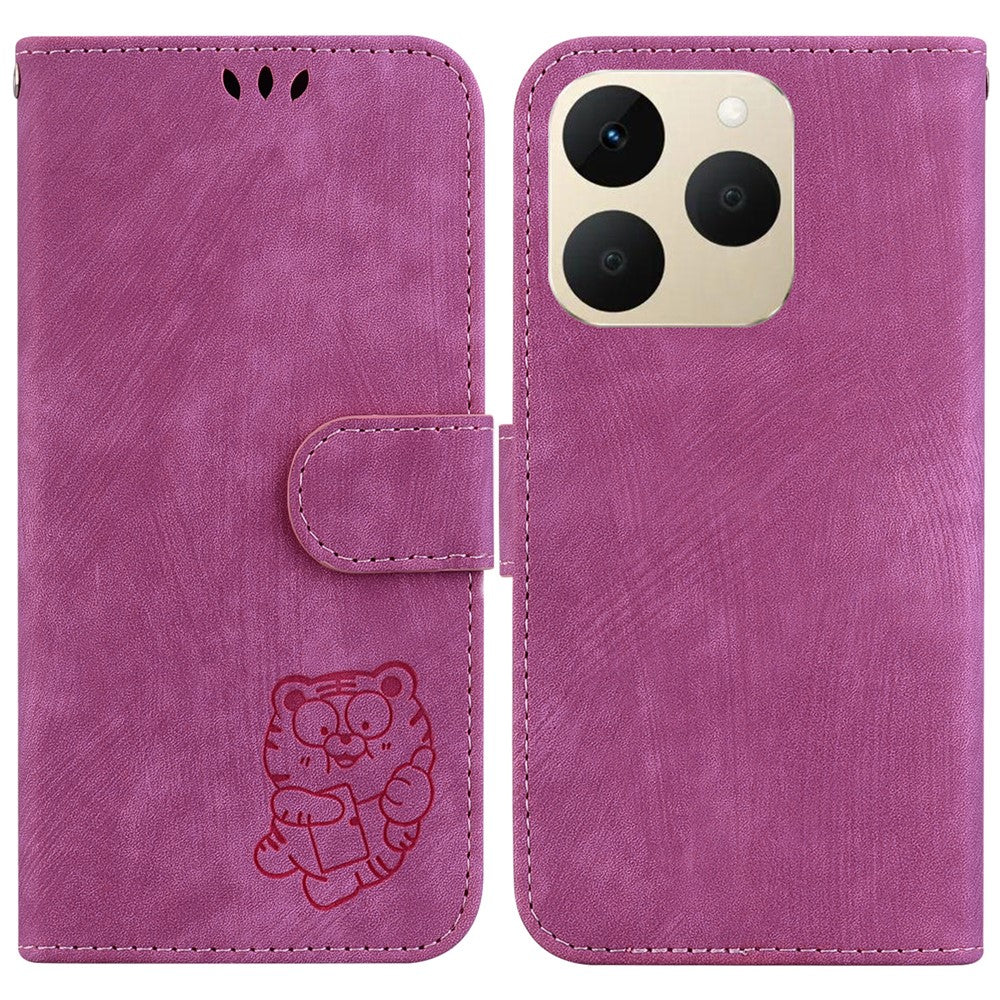 For Realme 15T 5G Wallet Case Tiger Imprint Leather Shockproof Phone Cover with Wrist Strap