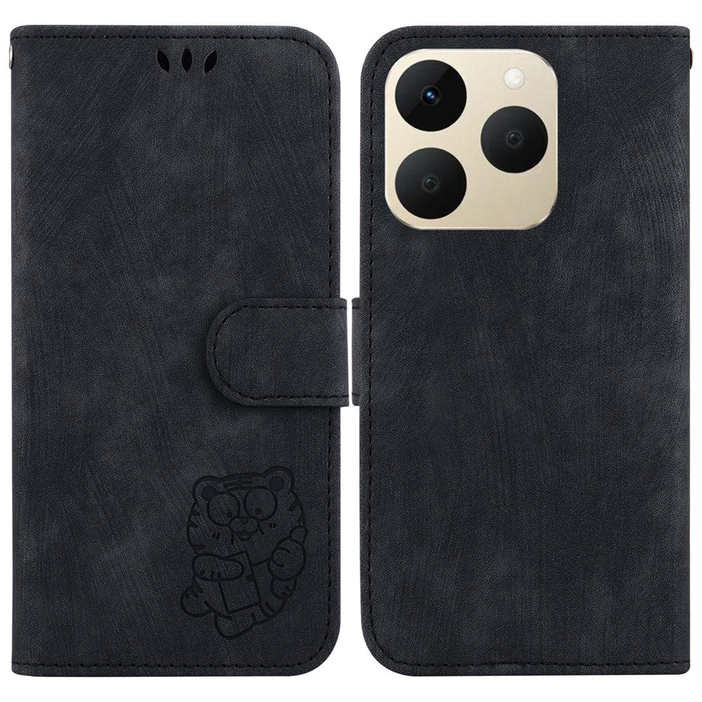 For Realme 15T 5G Wallet Case Tiger Imprint Leather Shockproof Phone Cover with Wrist Strap