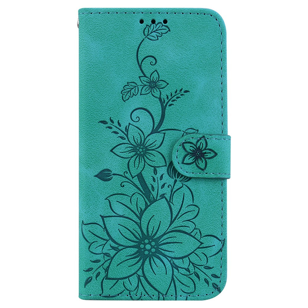 For Realme 15T 5G Stand Case Lily Flower Imprint Leather Phone Cover with Wrist Strap