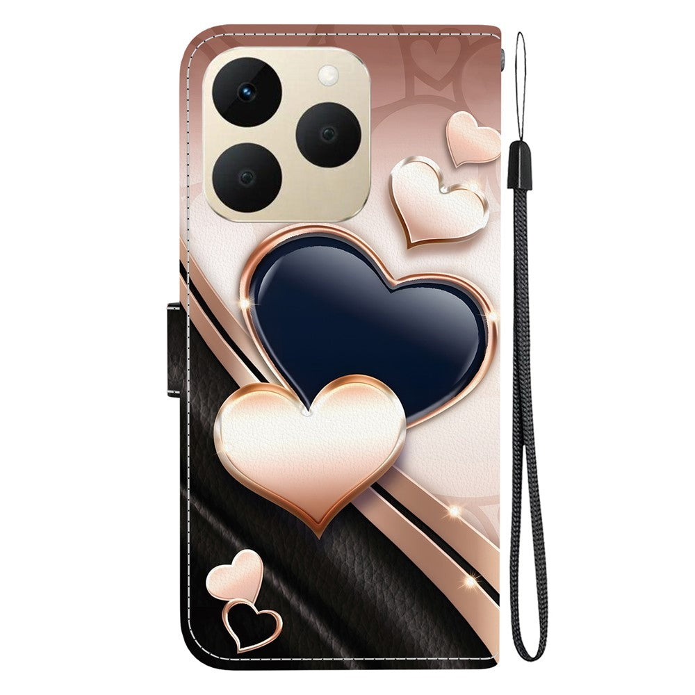 For Realme 15T 5G Leather Case Stand Wallet Pattern Printing Phone Cover with Wrist Strap