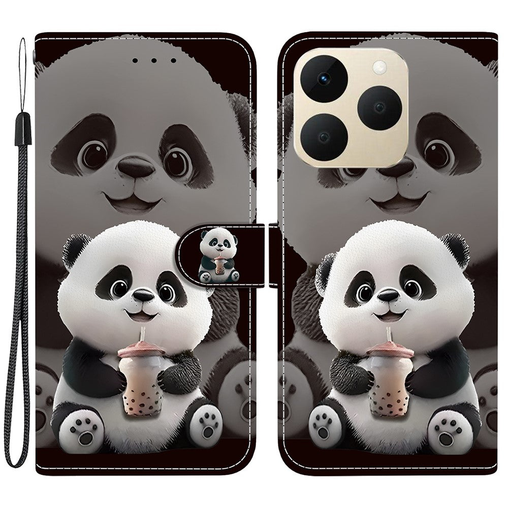 For Realme 15T 5G Leather Case Stand Wallet Pattern Printing Phone Cover with Wrist Strap