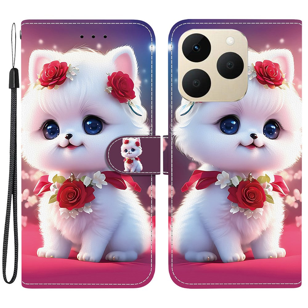 For Realme 15T 5G Leather Case Stand Wallet Pattern Printing Phone Cover with Wrist Strap