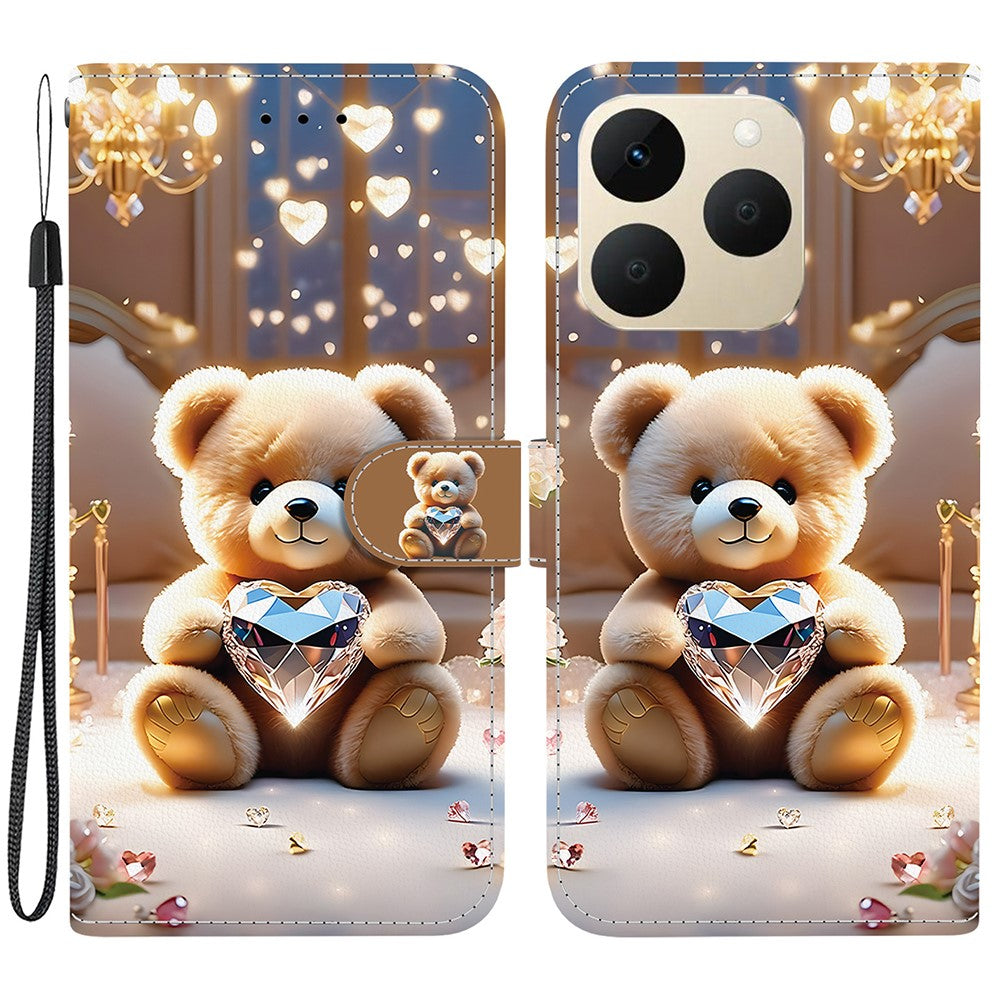 For Realme 15T 5G Leather Case Stand Wallet Pattern Printing Phone Cover with Wrist Strap