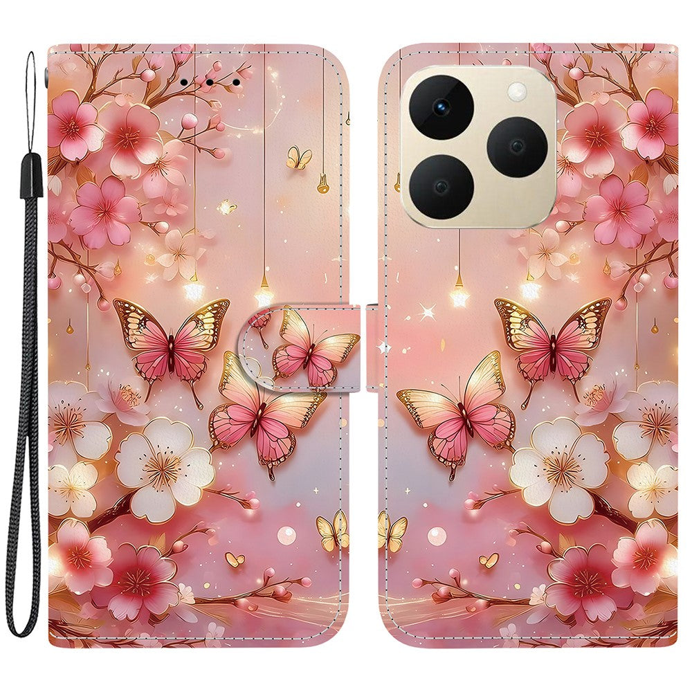 For Realme 15T 5G Leather Case Stand Wallet Pattern Printing Phone Cover with Wrist Strap