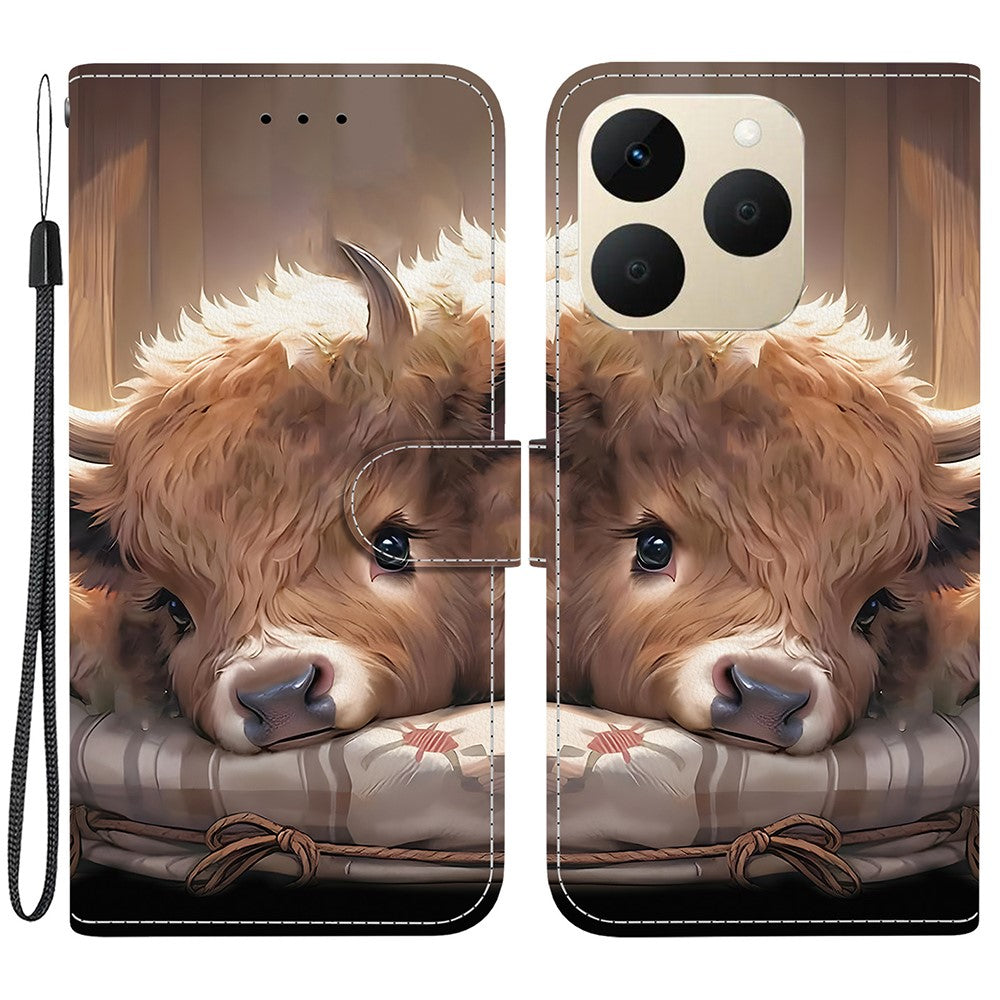 For Realme 15T 5G Leather Case Stand Wallet Pattern Printing Phone Cover with Wrist Strap