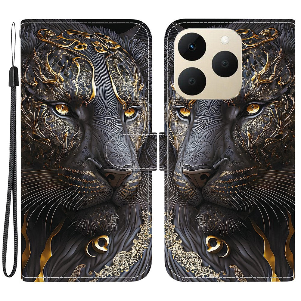 For Realme 15T 5G Leather Case Stand Wallet Pattern Printing Phone Cover with Wrist Strap