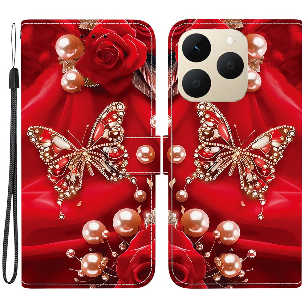 For Realme 15T 5G Leather Case Stand Wallet Pattern Printing Phone Cover with Wrist Strap