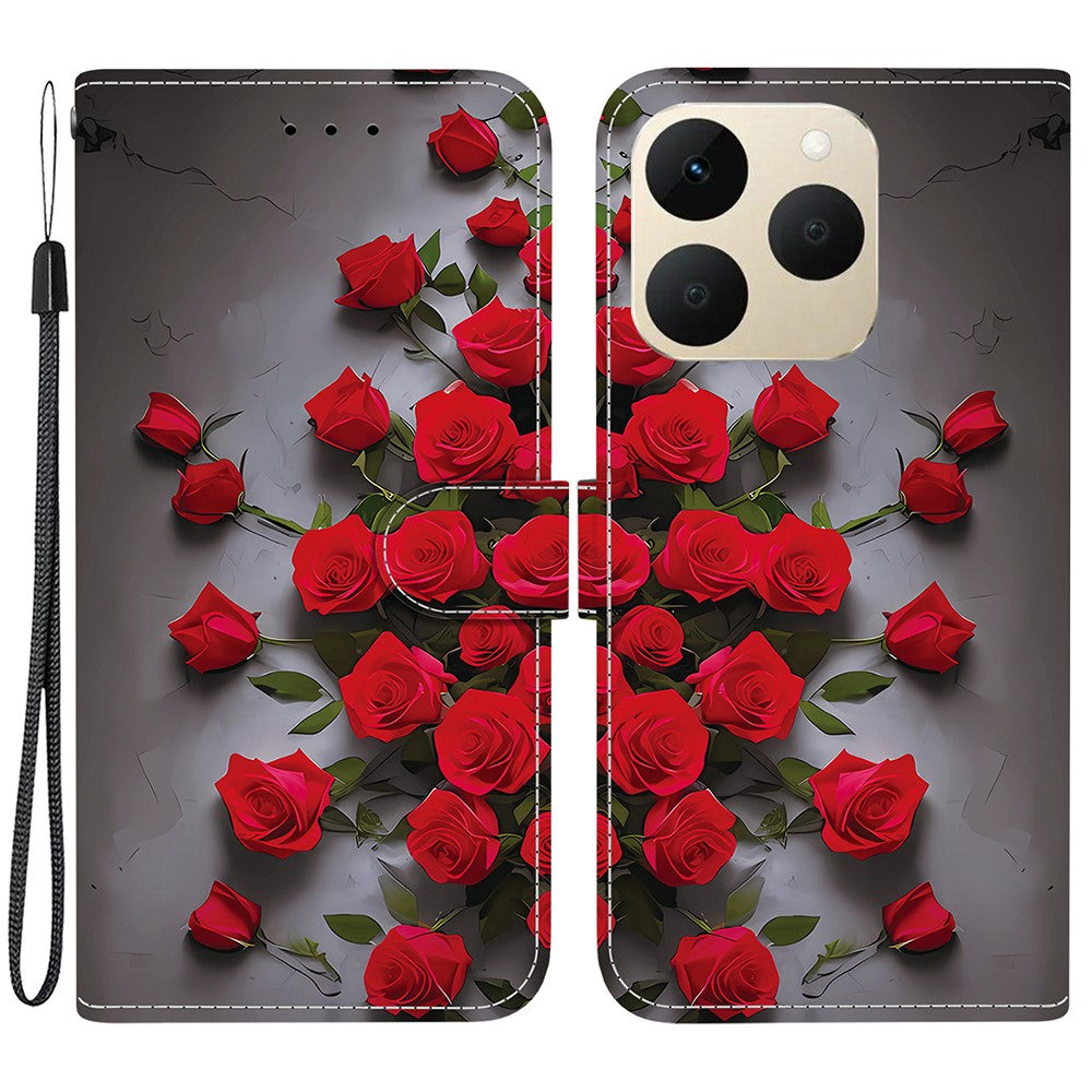 For Realme 15T 5G Leather Case Stand Wallet Pattern Printing Phone Cover with Wrist Strap