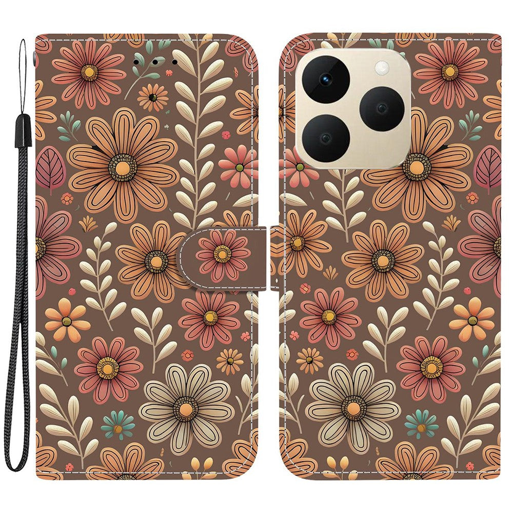 For Realme 15T 5G Wallet Case Pattern Printing Leather Stand Phone Cover with Strap