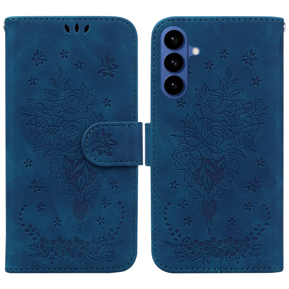 For Samsung Galaxy S26 / S26 Pro Fusion 5G Case Butterfly Flower Imprint PU Leather Wallet Phone Cover with Strap