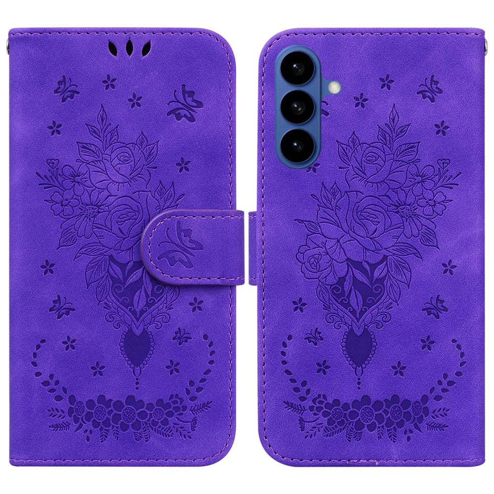 For Samsung Galaxy S26 / S26 Pro Fusion 5G Case Butterfly Flower Imprint PU Leather Wallet Phone Cover with Strap