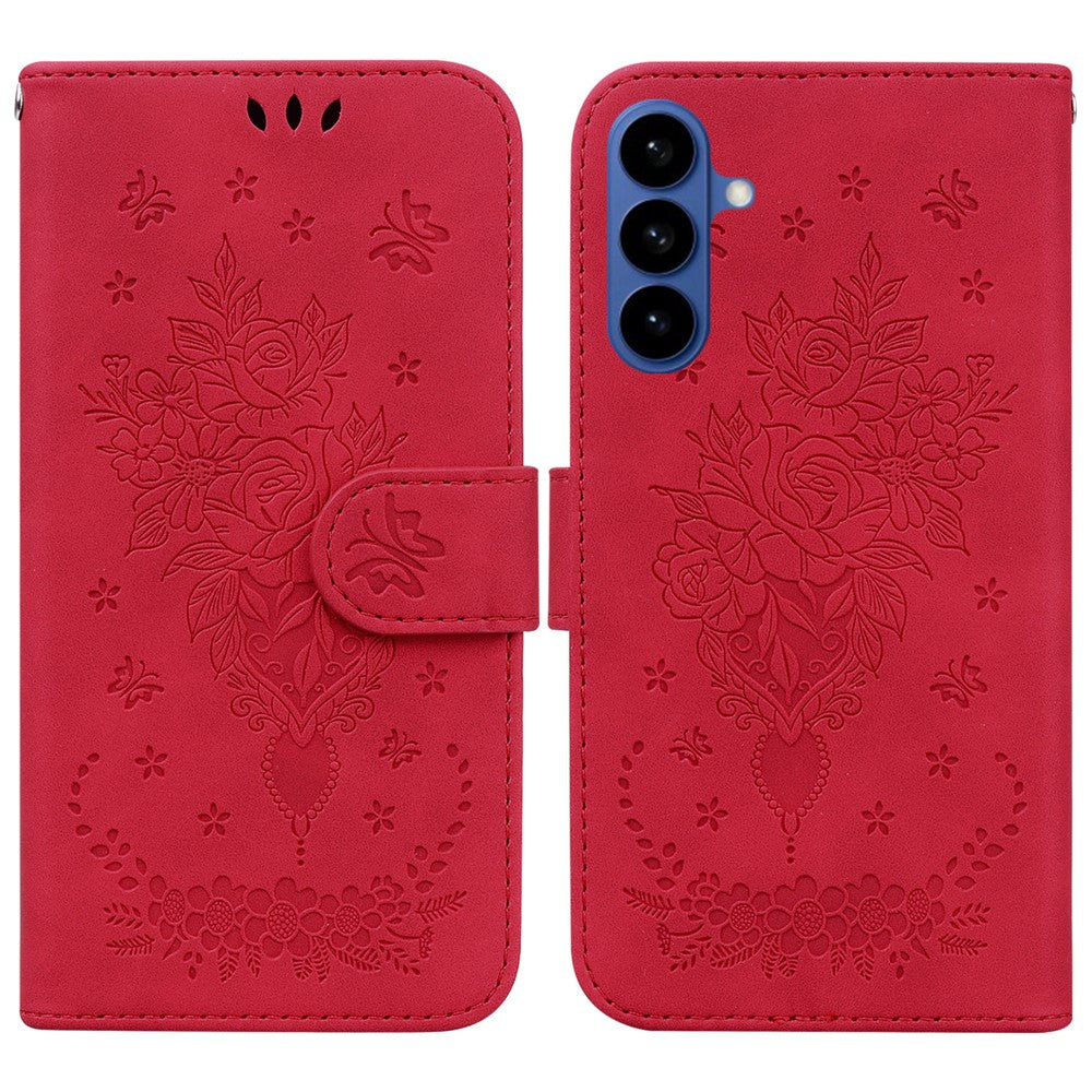 For Samsung Galaxy S26 / S26 Pro Fusion 5G Case Butterfly Flower Imprint PU Leather Wallet Phone Cover with Strap
