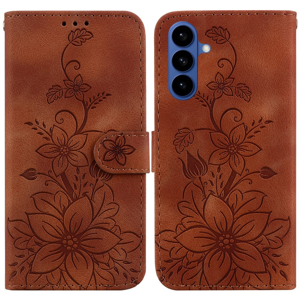 For Samsung Galaxy S26 / S26 Pro Stand Case Lily Flower Imprint Leather Phone Cover with Wrist Strap