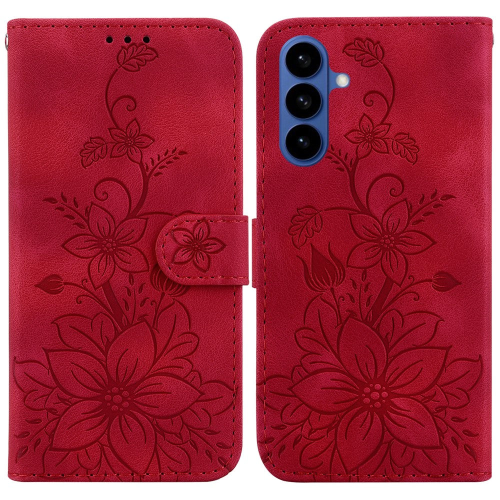 For Samsung Galaxy S26 / S26 Pro Stand Case Lily Flower Imprint Leather Phone Cover with Wrist Strap