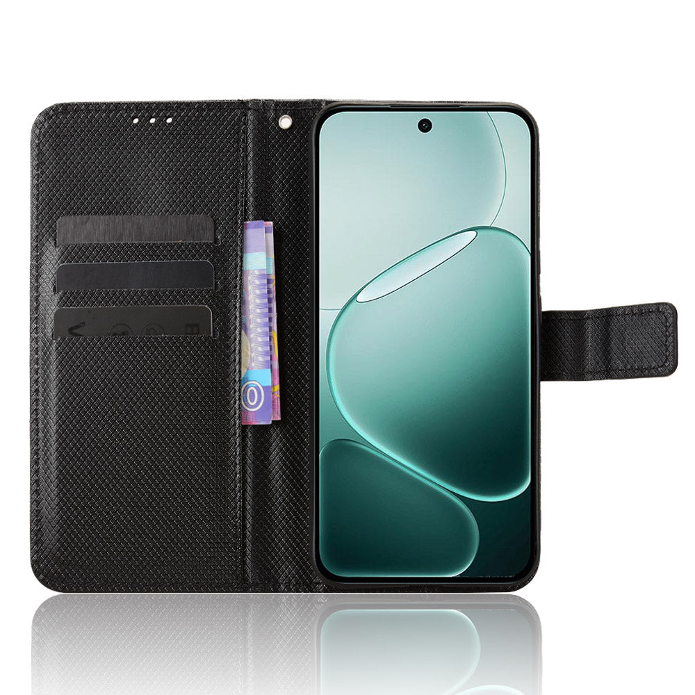 For Oppo F31 Pro 5G Leather Wallet Case with Strap Diamond Texture Phone Cover