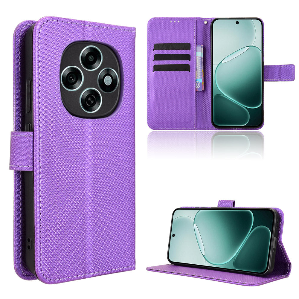 Funda tipo cartera de piel con correa y textura de diamante para Oppo F31 Pro 5G 