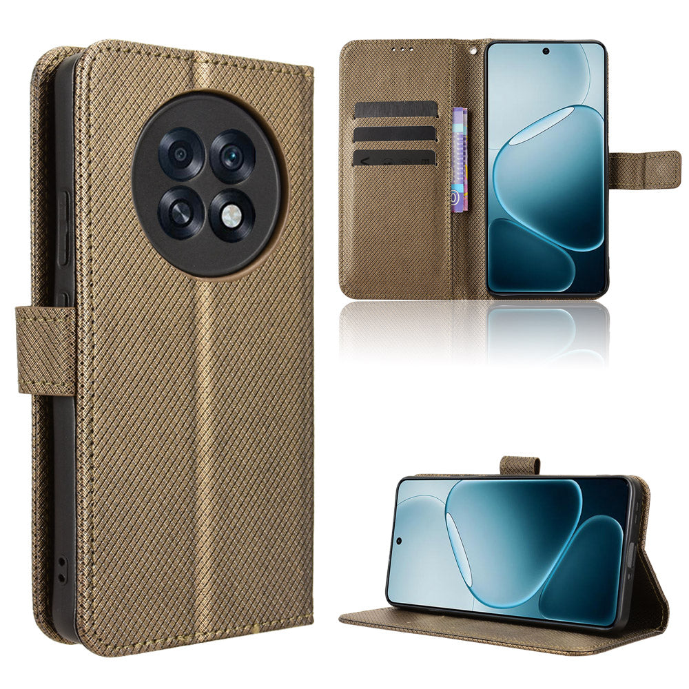 For Oppo A6 Max 5G / Oppo A6 GT 5G / Oppo F31 Pro+ 5G Leather Wallet Case with Strap Diamond Texture Phone Cover