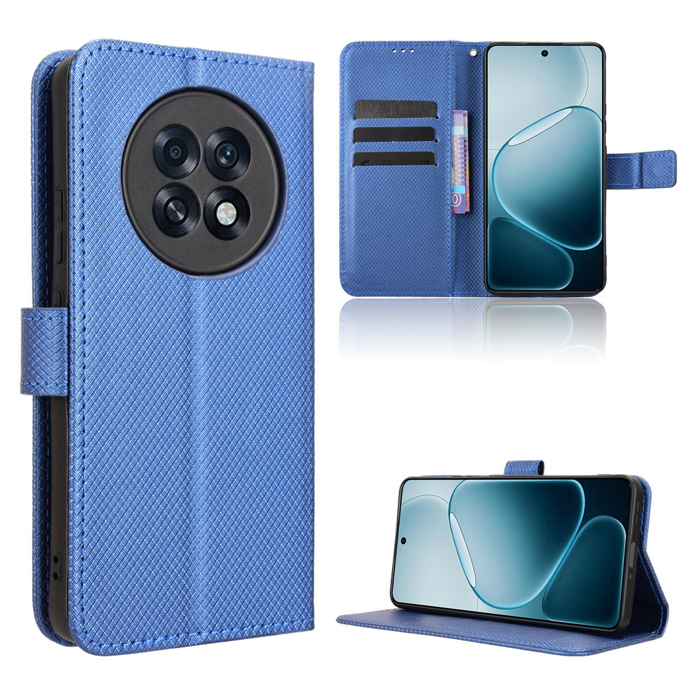 For Oppo A6 Max 5G / Oppo A6 GT 5G / Oppo F31 Pro+ 5G Leather Wallet Case with Strap Diamond Texture Phone Cover