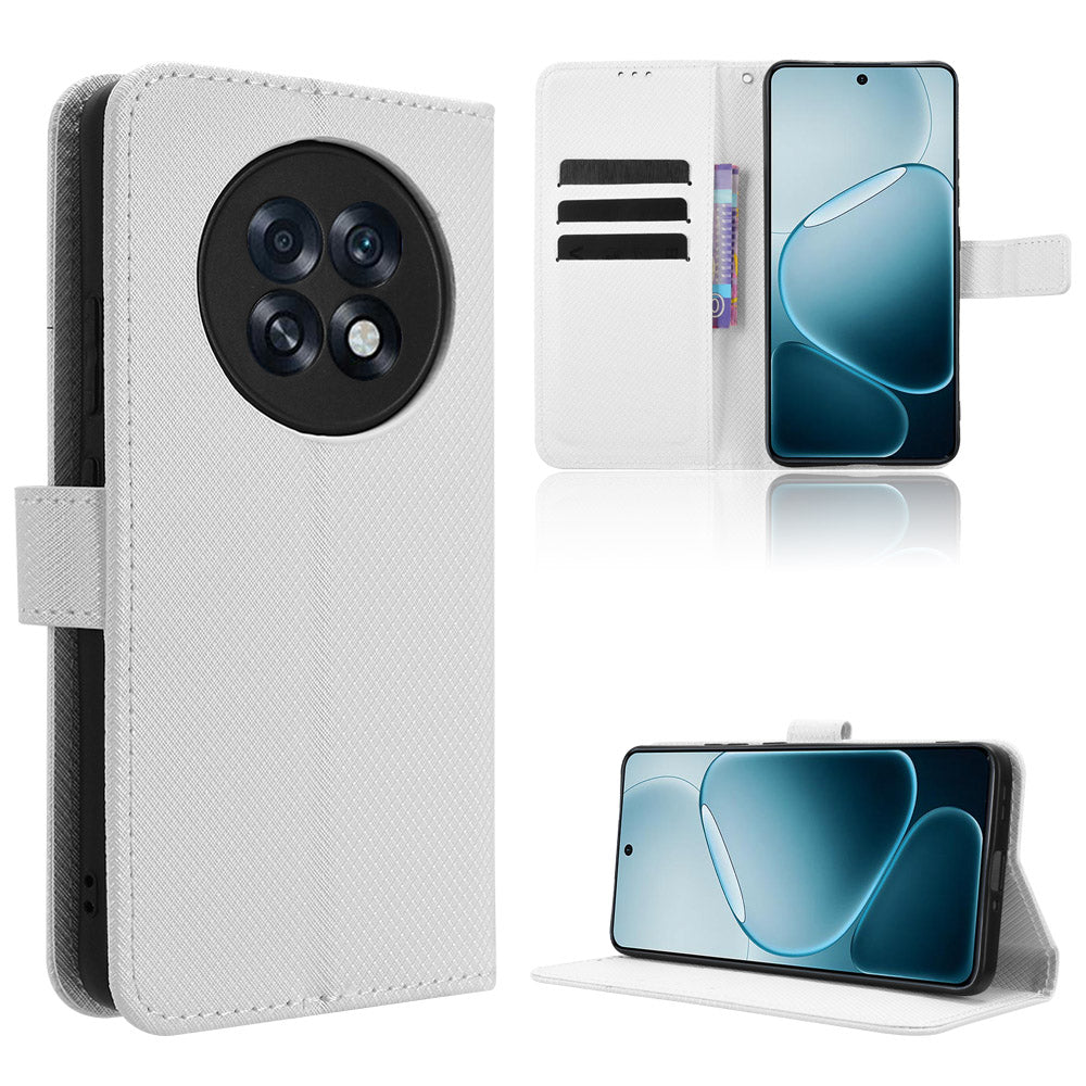 For Oppo A6 Max 5G / Oppo A6 GT 5G / Oppo F31 Pro+ 5G Leather Wallet Case with Strap Diamond Texture Phone Cover