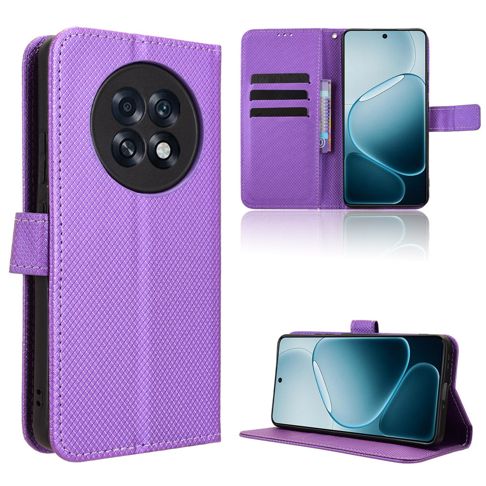 For Oppo A6 Max 5G / Oppo A6 GT 5G / Oppo F31 Pro+ 5G Leather Wallet Case with Strap Diamond Texture Phone Cover