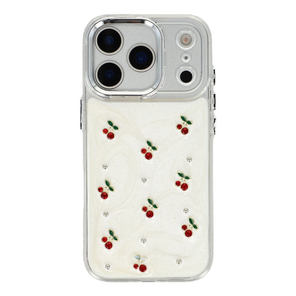 Coque pour iPhone 17 Pro, motif cerise en époxy 3D, dos souple en TPU