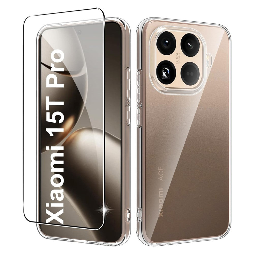 For Xiaomi 15T Pro Clear TPU Anti-Scratch Phone Case + 2.5D Arc Edge Screen Protector