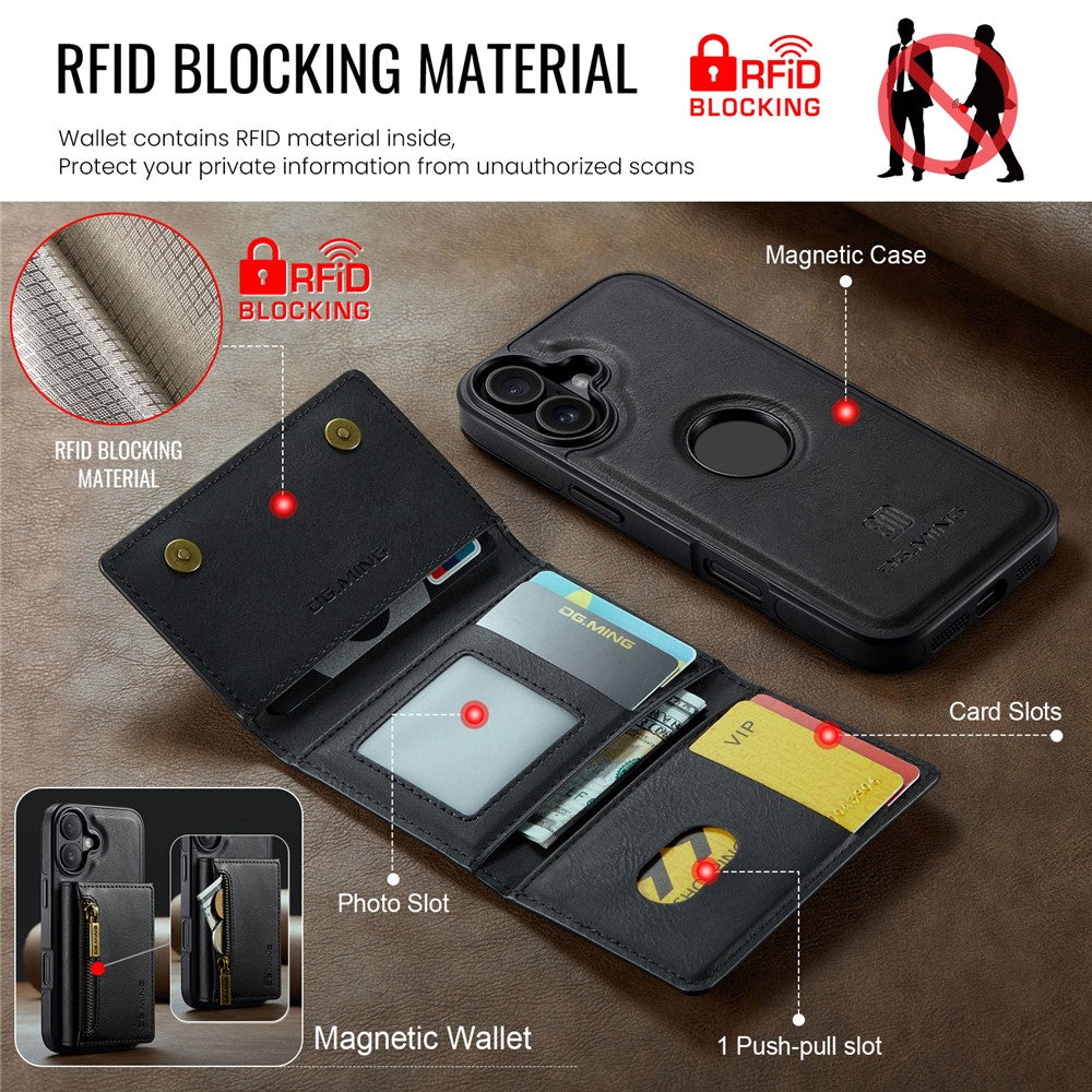 DG.MING M5 Series For iPhone 17 Case Detachable Magnetic Leather Phone Cover with Card Slots