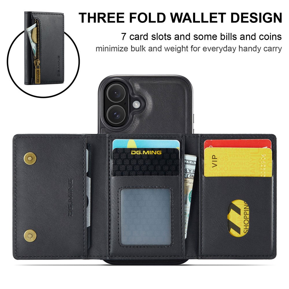 DG.MING M5 Series For iPhone 17 Case Detachable Magnetic Leather Phone Cover with Card Slots