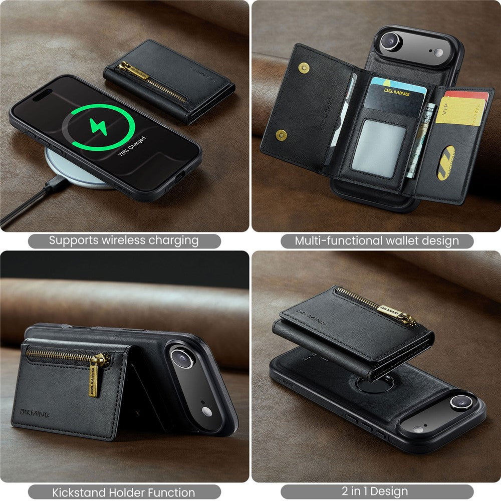 DG.MING M5 Series For iPhone Air Case Detachable Magnetic Leather Phone Cover with Card Slots